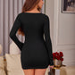 Sweetheart Neck Lace Detail Long Sleeve Mini Dress