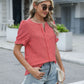 Textured Notched Short Sleeve Blouse