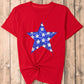 Sequin Star Round Neck Short Sleeve T-Shirt