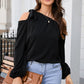 Tied Asymmetrical Neck Cold-Shoulder Blouse