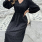 Full Size Swiss Dot V-Neck Long Sleeve Midi Dress