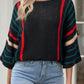 Striped Boat Neck Three-Quarter Sleeve Knit Top - Michelle Francisco