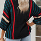 Striped Boat Neck Three-Quarter Sleeve Knit Top