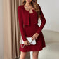 Ribbed Long Sleeve Cropped Cardigan and Cami Dress Set