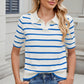 Striped Johnny Collar Short Sleeve Sweater