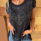 Studded Fringe Round Neck Cap Sleeve T-Shirt