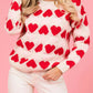 Valentine’s Day Fuzzy Heart Round Neck Long Sleeve Sweater