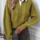 Cable-Knit Collared Neck Faux Layered Sweater