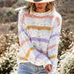 Contrast Striped Round Neck Dropped Shoulder Sweater