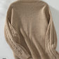 Openwork Cable-Knit Round Neck Long Sleeve Sweater