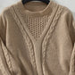 Openwork Cable-Knit Round Neck Long Sleeve Sweater