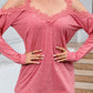 Lace Detail Cold Shoulder Long Sleeve T-Shirt