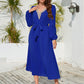 V-Neck Long Sleeve Pleated Dress