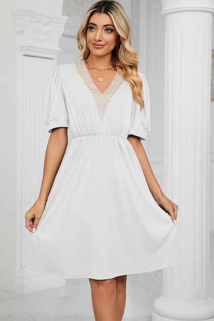 V-Neck Puff Sleeve Dress - Michelle Francisco