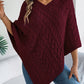 Cable-Knit Openwork Three-Quarter Sleeve Sweater