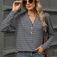 Striped Notched Long Sleeve T-Shirt