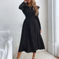 Ruched Ruffled Round Neck Long Sleeve Dress