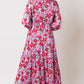 Printed Round Neck Lantern Sleeve Maxi Dress