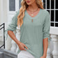 Eyelet Drawstring V-Neck Half Sleeve T-Shirt