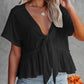 Tied Plunge Short Sleeve Blouse