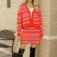 Geometric Dropped Shoulder Cardigan and Knit Skirt Set