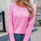 Striped Contrast Round Neck Long Sleeve Sweater