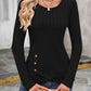 Decorative Button Round Neck Long Sleeve T-Shirt