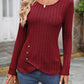 Decorative Button Round Neck Long Sleeve T-Shirt