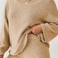 Round Neck Drop Shoulder Top and Shorts Sweater Set