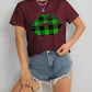 Plaid Lip Graphic Round Neck T-Shirt