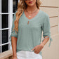 Eyelet Drawstring V-Neck Half Sleeve T-Shirt