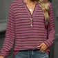 Striped Notched Long Sleeve T-Shirt