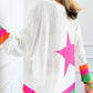 Star Contrast Round Neck Long Sleeve Knit Top