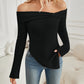 Ribbed Asymmetrical Hem Off-Shoulder Long Sleeve T-Shirt