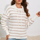 Cowl Neck Drawstring Dropped Shoulder Striped Print Blouse