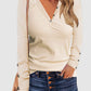 Decorative Button V-Neck Long Sleeve T-Shirt