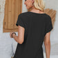 Eyelet Round Neck Rolled Short Sleeve T-Shirt