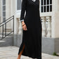 Slit V-Neck Long Sleeve Midi Dress