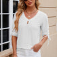 Eyelet Drawstring V-Neck Half Sleeve T-Shirt