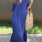 Full Size Notched Half Sleeve Midi Dress