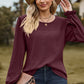 Eyelet Round Neck Flounce Sleeve T-Shirt