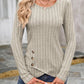 Decorative Button Round Neck Long Sleeve T-Shirt