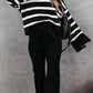 Striped Johnny Collar Long Sleeve Sweater