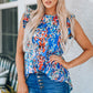 Abstract Print Ruffle Shoulder Top