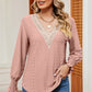 Eyelet V-Neck Flounce Sleeve T-Shirt