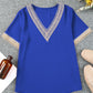 Contrast V-Neck Blouse
