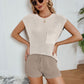 Round Neck Knit Top and Drawstring Shorts Set