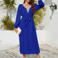 V-Neck Long Sleeve Pleated Dress