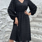 Full Size Swiss Dot V-Neck Long Sleeve Midi Dress