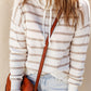 Cowl Neck Drawstring Dropped Shoulder Striped Print Blouse